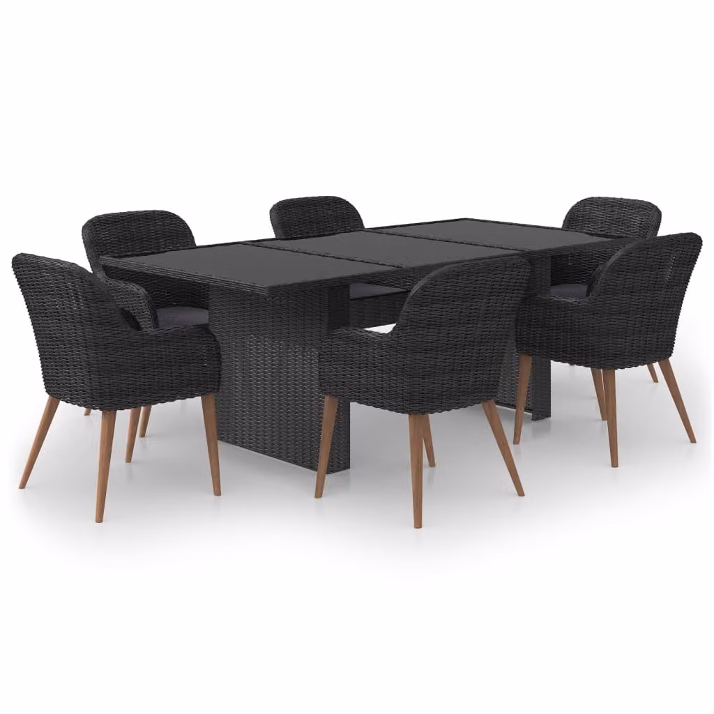 Set da Pranzo da Giardino 7 pz in Polyrattan Nero
