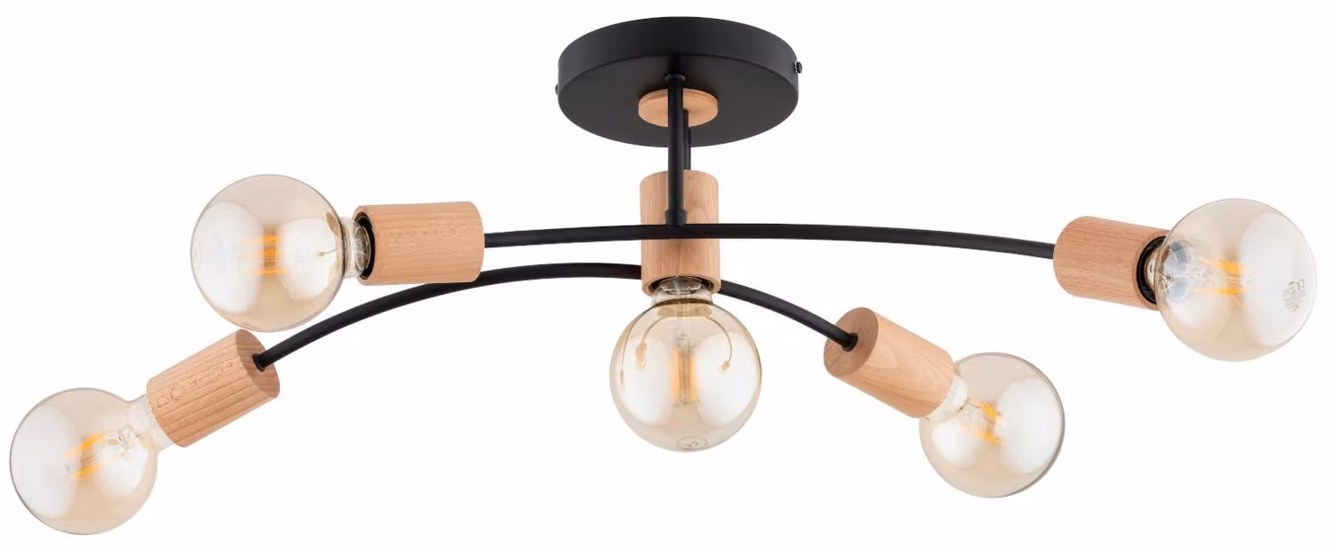 Lampada da soffitto LANTI in legno chiaro e nero, 5xE27x15W, legno, dimensioni: 22x31x68 cm, IP20, Alfa