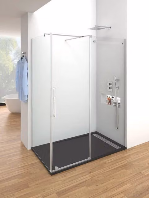 Box doccia angolare rettangolare VETRUM in vetro trasparente con struttura in acciaio inox, L: 180 cm, P: 70 cm, H: 202 cm