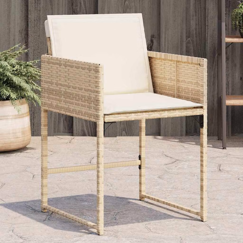 Set di 4 sedie da giardino vidaXL in polyrattan con cuscini beige e struttura in metallo