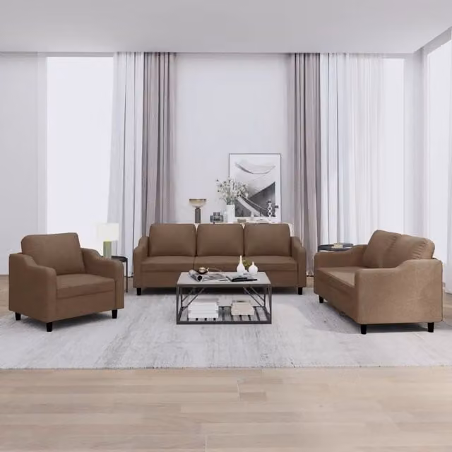 Set di Divani 3 pz con Cuscini Marrone in Tessuto 3201773