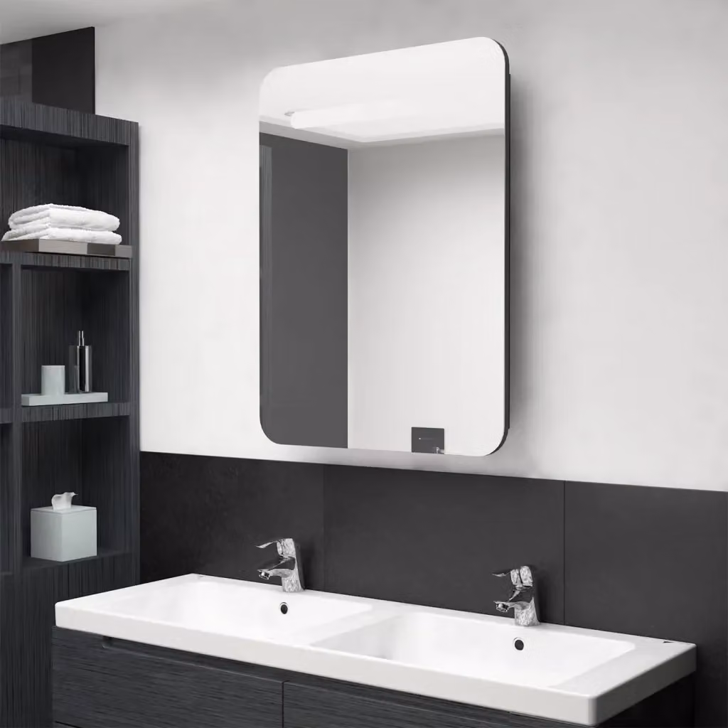 Armadietto da bagno moderno DESIGN IN con specchio e illuminazione LED nero lucido L: 60 cm, P: 11 cm, H: 80 cm – 2