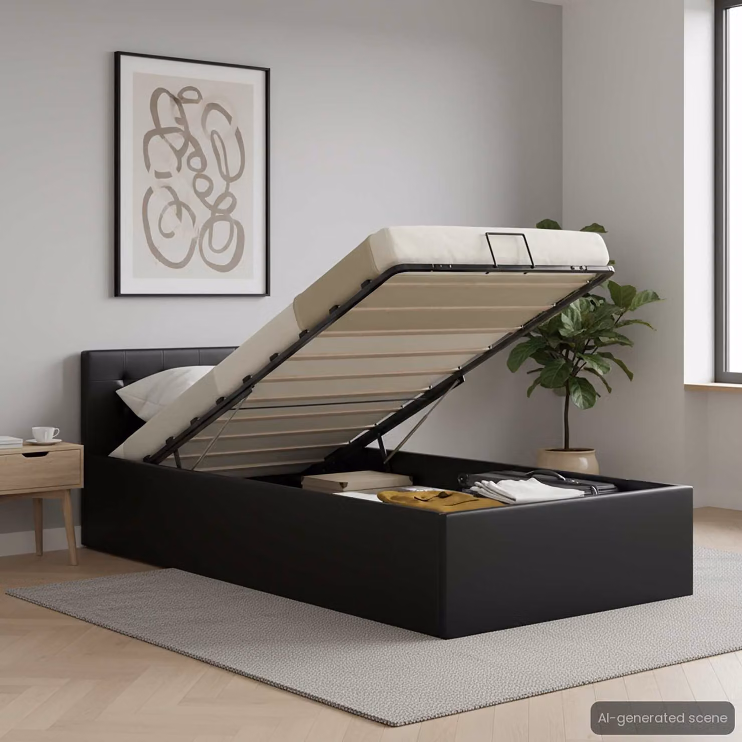 vidaXL Giroletto con Contenitore Idraulico in Similpelle Nero 90x200 cm