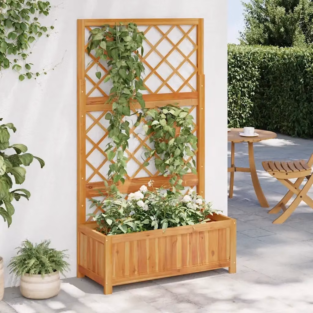 Fioriera con graticcio in legno di acacia massello marrone, L: 85 cm, P: 38 cm, H: 150 cm – 2