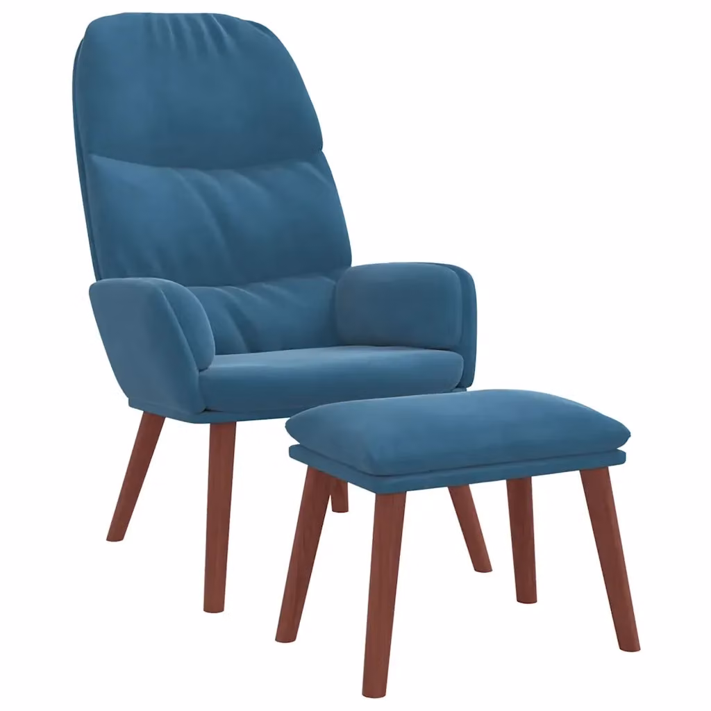 Poltrona Relax Recliner con Ottoman vidaXL in Velluto Blu con Braccioli – 2