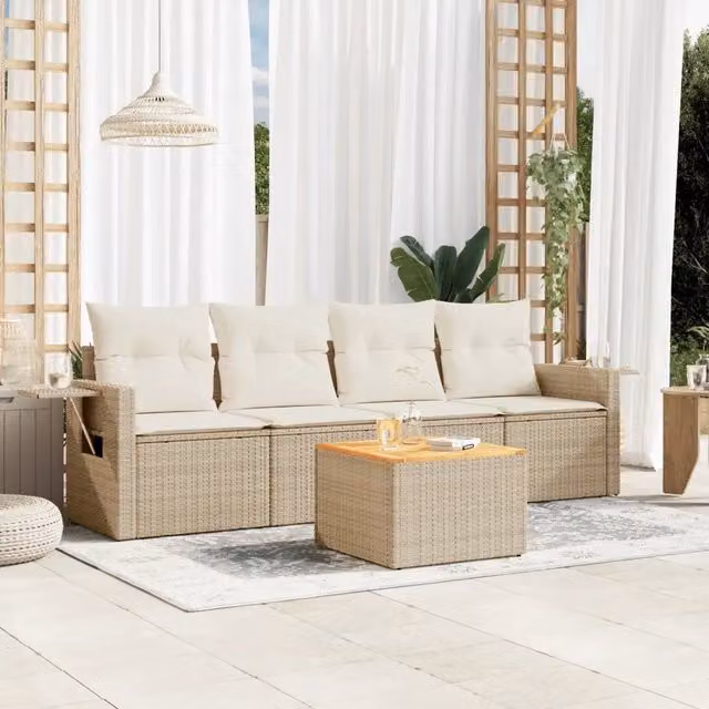 Set Divano da Giardino 5 pz con Cuscini Beige in Polyrattan 3256772