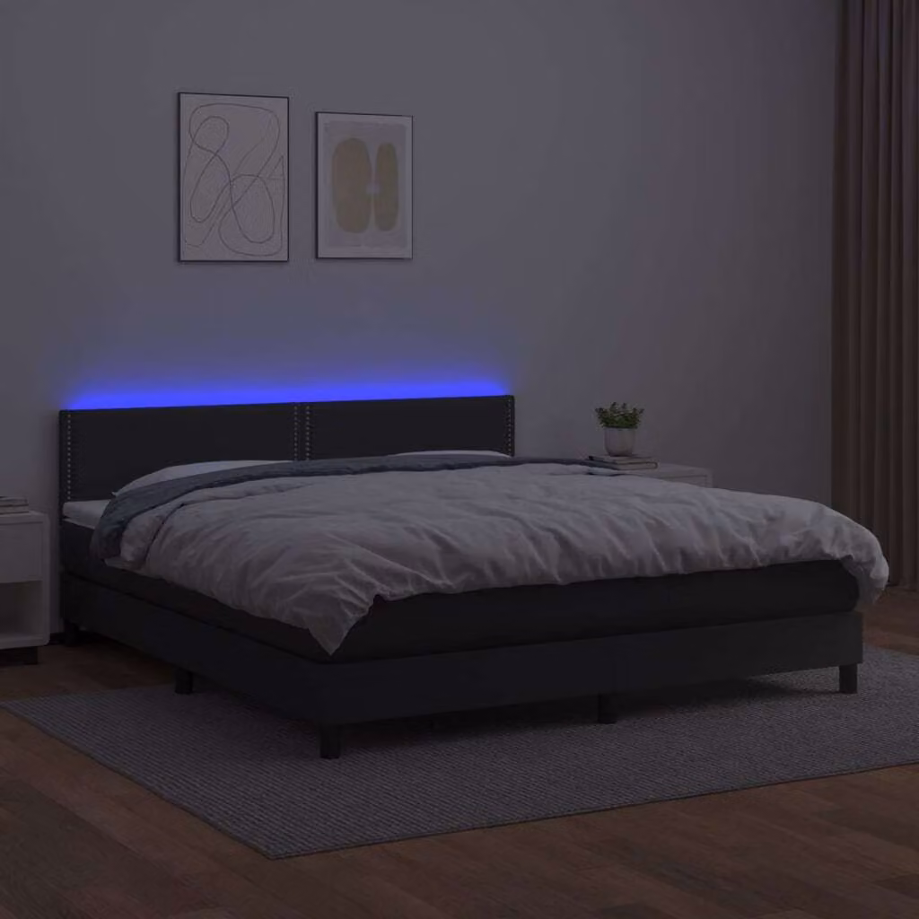 The Living Store Letto a molle con materasso e LED nero 180x200 cm in ecopelle