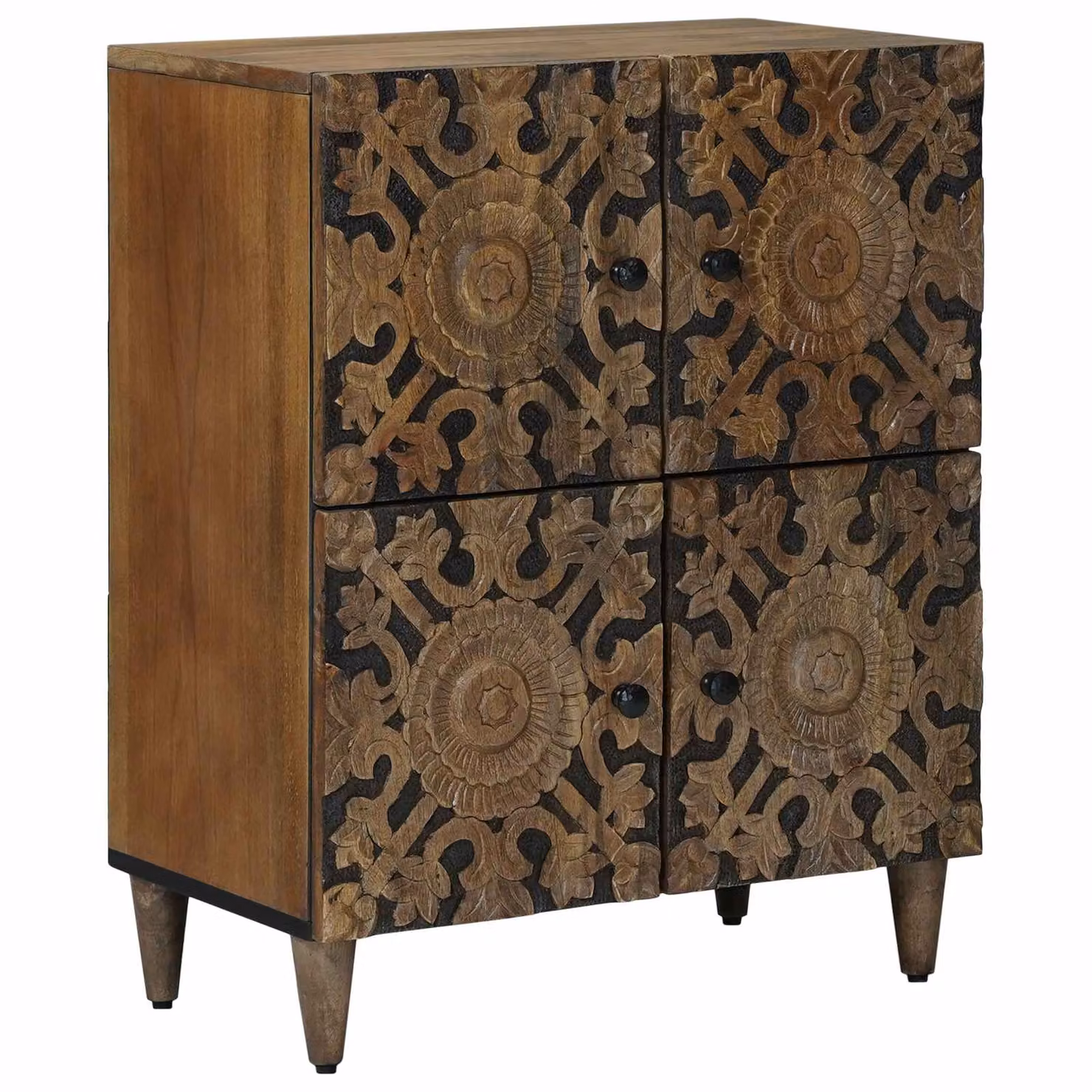 Credenza moderna vidaXL in legno di mango massello e metallo, colore marrone e nero, L: 60 cm, P: 33 cm, H: 75 cm
