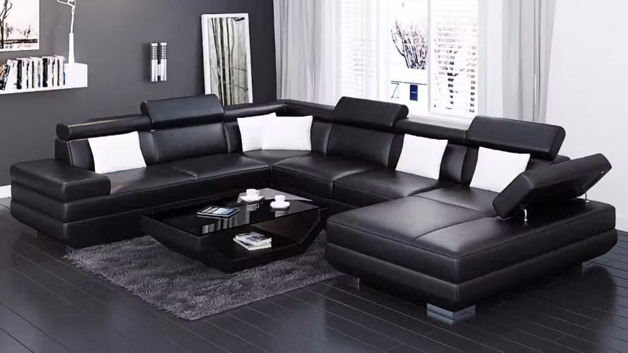 Ecksofa Wohnzimmer Design Moderne Eckcouch Lederpolster Couch Sofa U-Form Möbel