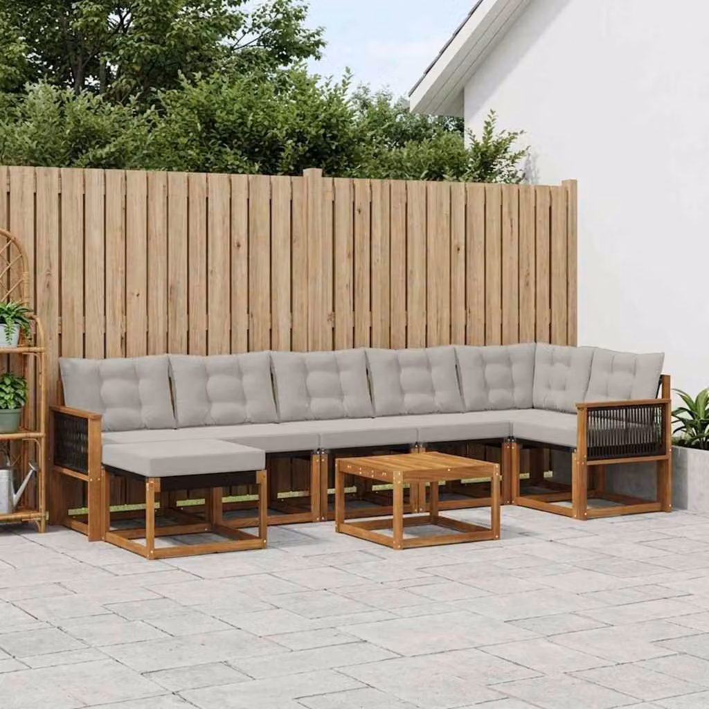 vidaXL Set di divani da esterno 8 pz in legno di acacia con cuscini, colore marrone e grigio