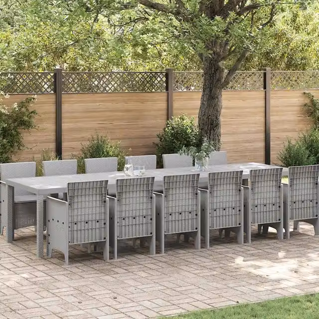 Set da pranzo per giardino e terrazza vidaXL in polyrattan grigio, 13 pezzi