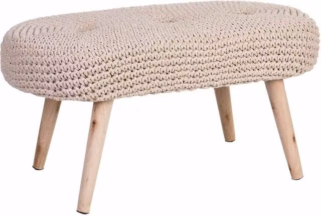 Panca in legno di pino e tessuto beige WANDERLUST DECO L: 82 cm, P: 43 cm, H: 43 cm