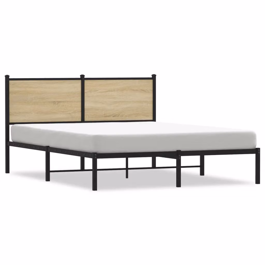 Letto con struttura in metallo e legno color rovere sonoma vidaXL L: 142 cm, P: 196 cm, H: 91,5 cm – 2
