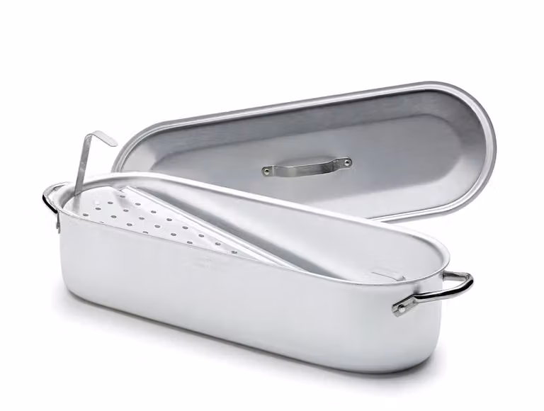 Pescera in alluminio con griglia, coperchio e maniglie in acciaio Inox, dim.80x24cm