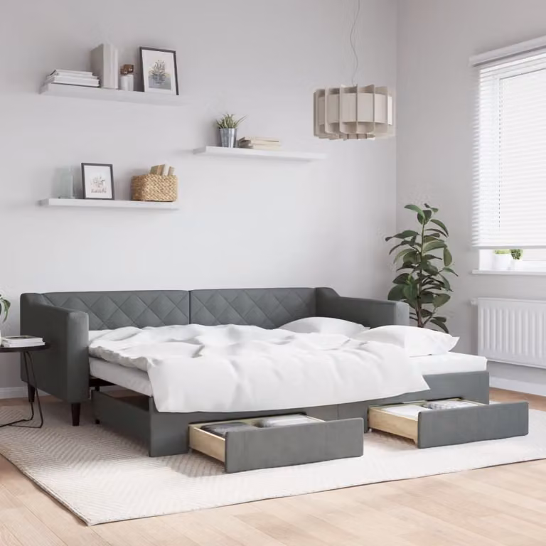 vidaXL Divano Letto Moderno con Cassetti in Tessuto Grigio L/P/H: 223 x 90 x 100 cm