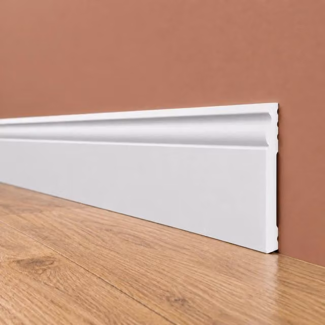 pacco da 132 ML di Battiscopa DUCALE bianco basso spessore 120x10mm in POLIMERI - Polistrutturato