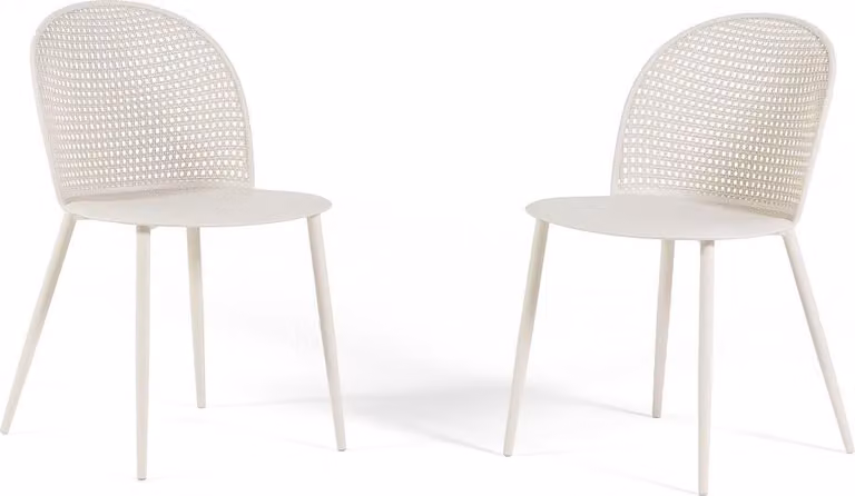 Set di 2 sedie in polipropilene con rinforzo in fibra di vetro e gambe in metallo, schienale in vimini, design moderno e robusto per cucine,da pranzo, giardini coperti, terrazze coperte, bar e ristoranti - IVY - Crema