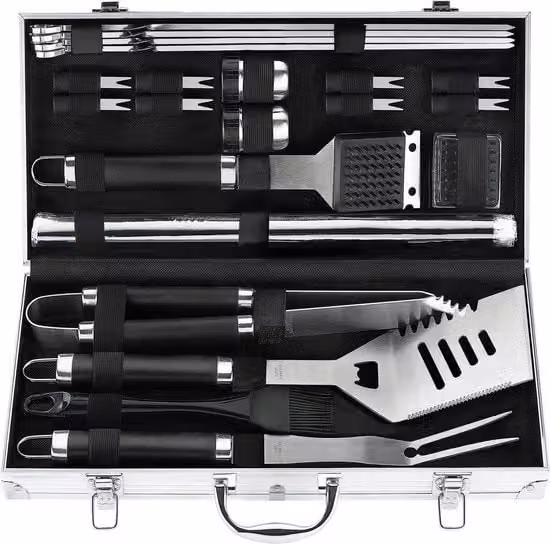 Set di accessori per griglia da 21 pezzi - Attrezzatura per barbecue in acciaio inossidabile con rivestimento - Set di barbecue da esterno per campeggio - Regalo per il padre