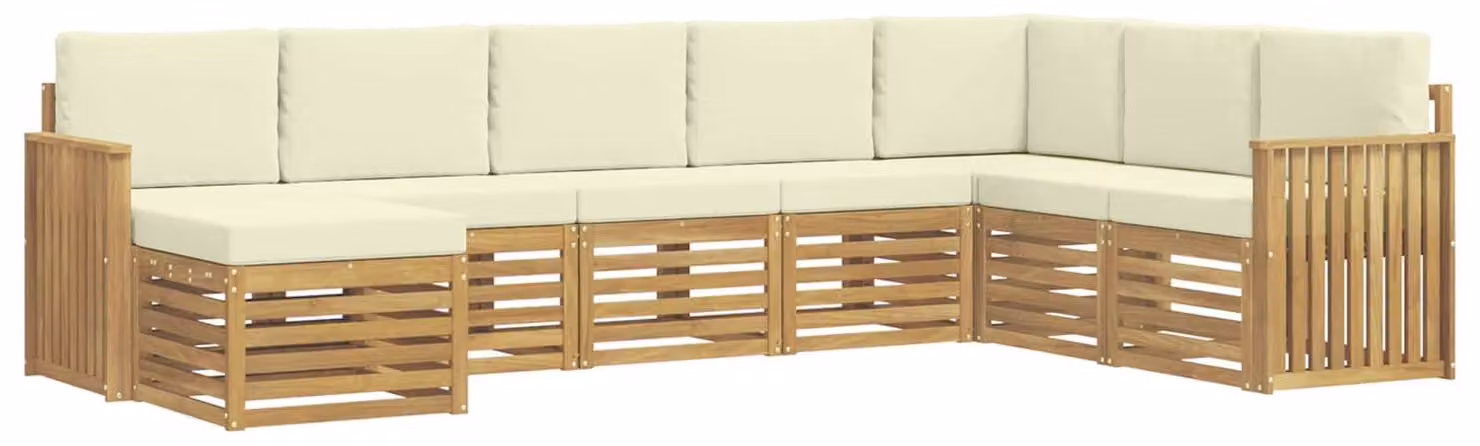 Set di divani da esterno, 8 pezzi, bianco e crema