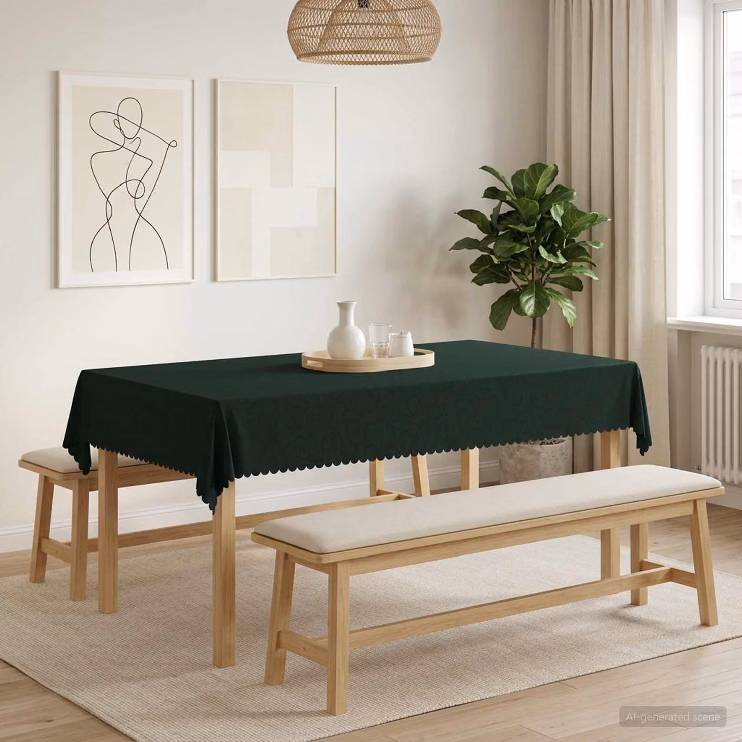 Tovaglia da Tavolo Rettangolare vidaXL in Jacquard Verde, Idrorepellente e Lavabile in Lavatrice, L 140 cm x P 260 cm