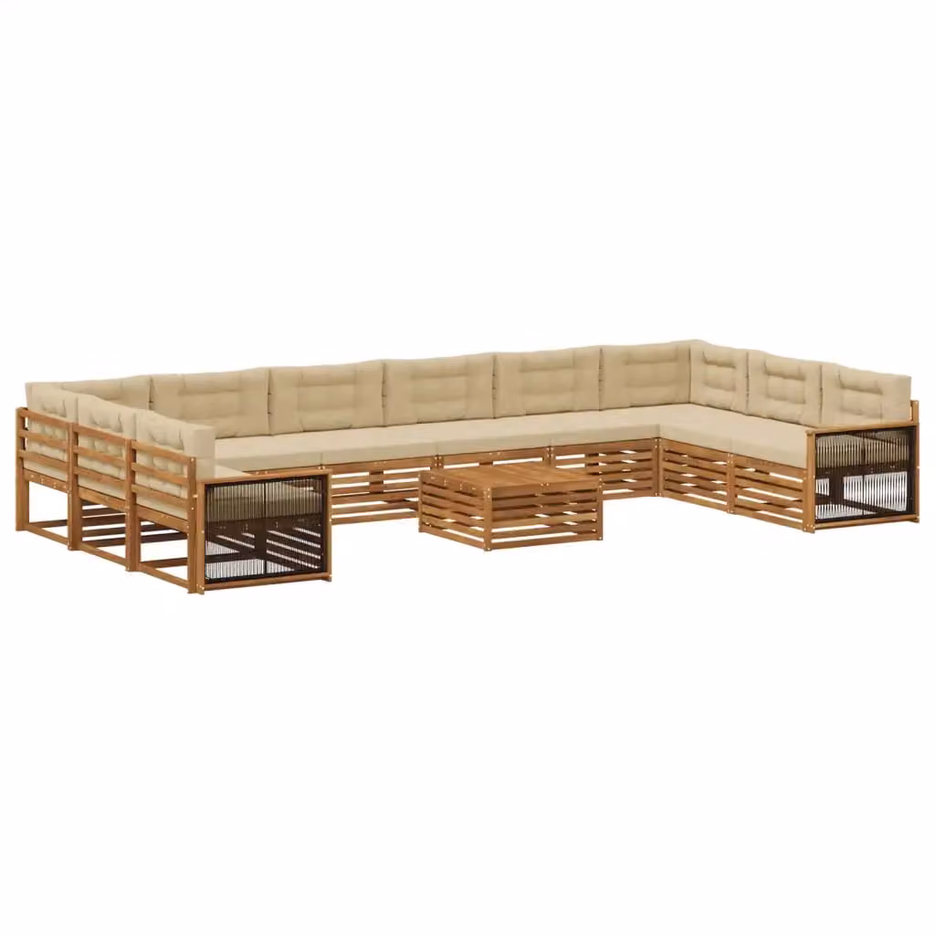 Set di divani da giardino vidaXL in legno di acacia massello, 11 pezzi, marrone e beige – 2