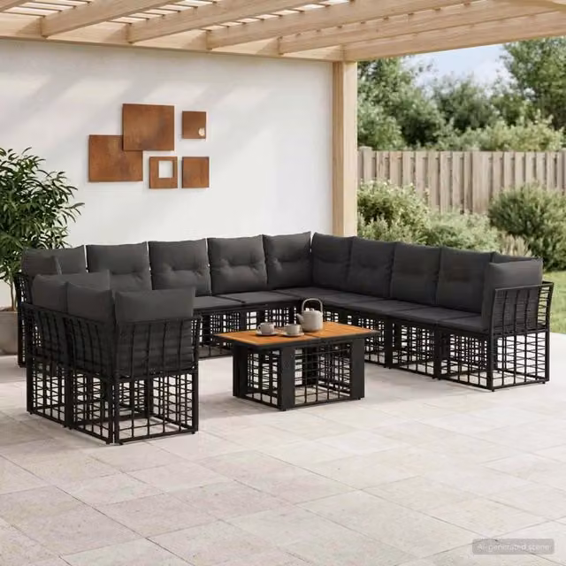 Set Divano da Giardino 12 pz Nero e Grigio scuro polyrattan 3437883