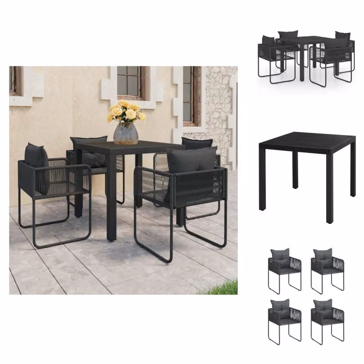 vidaXL Set da pranzo da giardino 5 pezzi in PVC rattan nero - Set di mobili da giardino