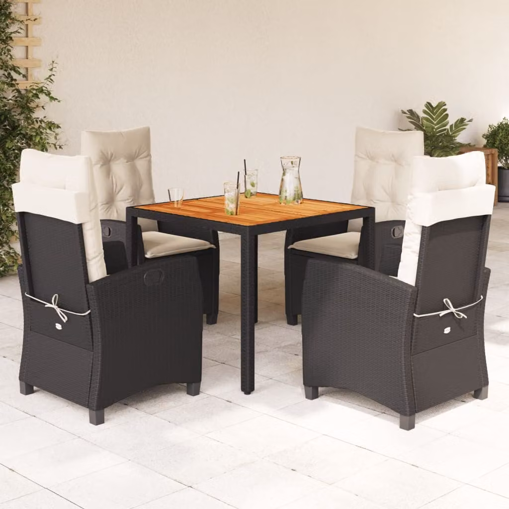 Set da Pranzo da Giardino vidaXL in Legno di Acacia e Polyrattan, 5 Pezzi, Nero e Bianco