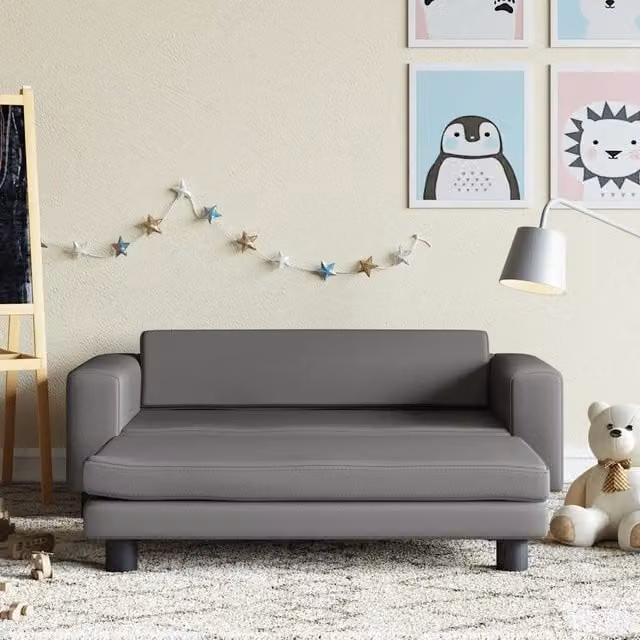 Divano Bambini con Poggiapiedi-Sofa-Divanetto Bambini Grigio 100x50x30 cm Similpelle