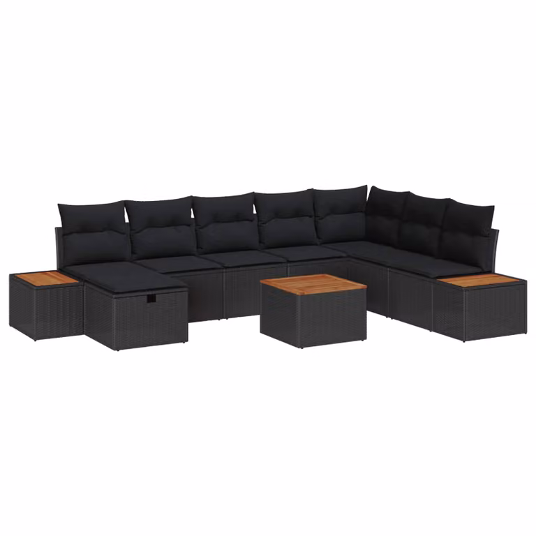 Set Divano da Giardino Moderno vidaXL in Polyrattan Nero con Cuscini e Tavolino da Esterno