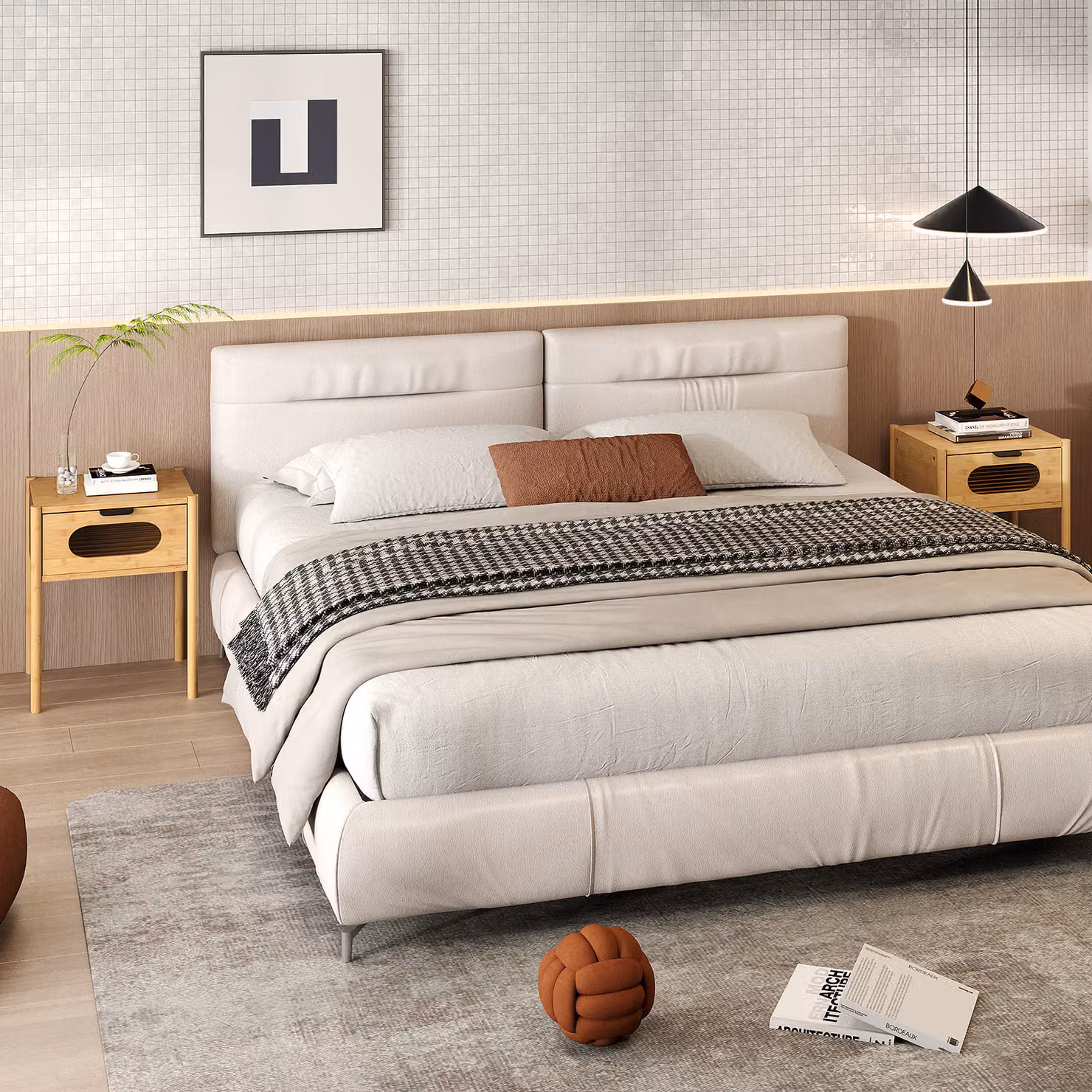 Set di 2 comodini Costway in bambù stile country con cassetto in vetro temperato, colore marrone e beige
