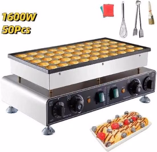 Poffertjes Faccia di Ferro - Wafeliera Elettrica - 50Pezzi Mini - Frittelle Fatta in Casa - Elettrodomestico da Cucina