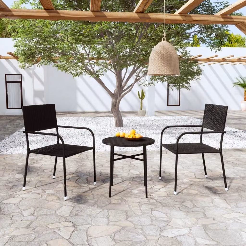 Maison Exclusive - Set da pranzo da giardino a 3 pezzi in rattan sintetico nero