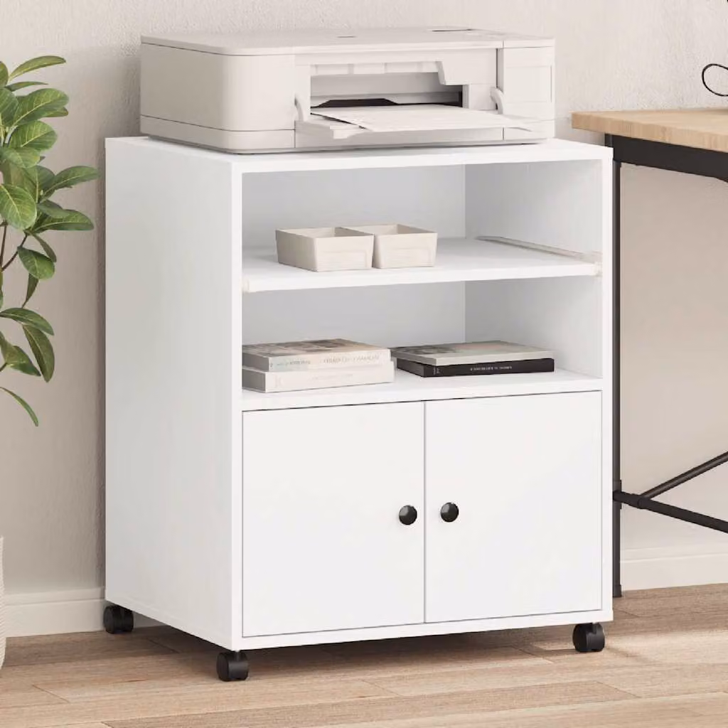 vidaXL Supporto per Stampante con Ruote Bianco L: 60 cm, P: 48 cm, H: 74 cm