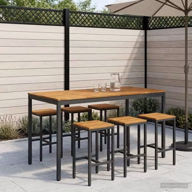 Tavolo da giardino rettangolare vidaXL in legno di acacia e metallo nero e marrone L/P/H: 88,5 x 60 x 105 cm