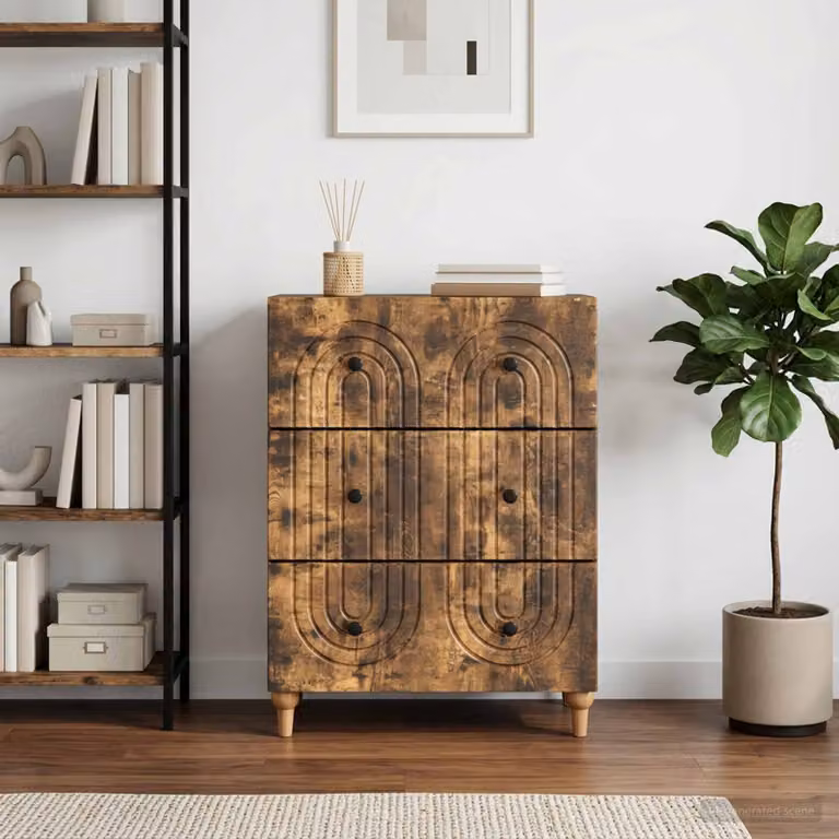 Carrello mobile con cassetti vidaXL in rovere fumo con ruote L: 66 cm, P: 34,5 cm, H: 90 cm