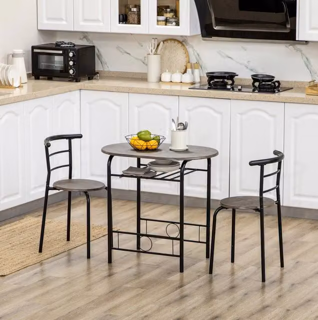 Set bistrot ULEVR con tavolo 80x53x74,5 cm, 2 sedie e ripiano sotto il piano, nero