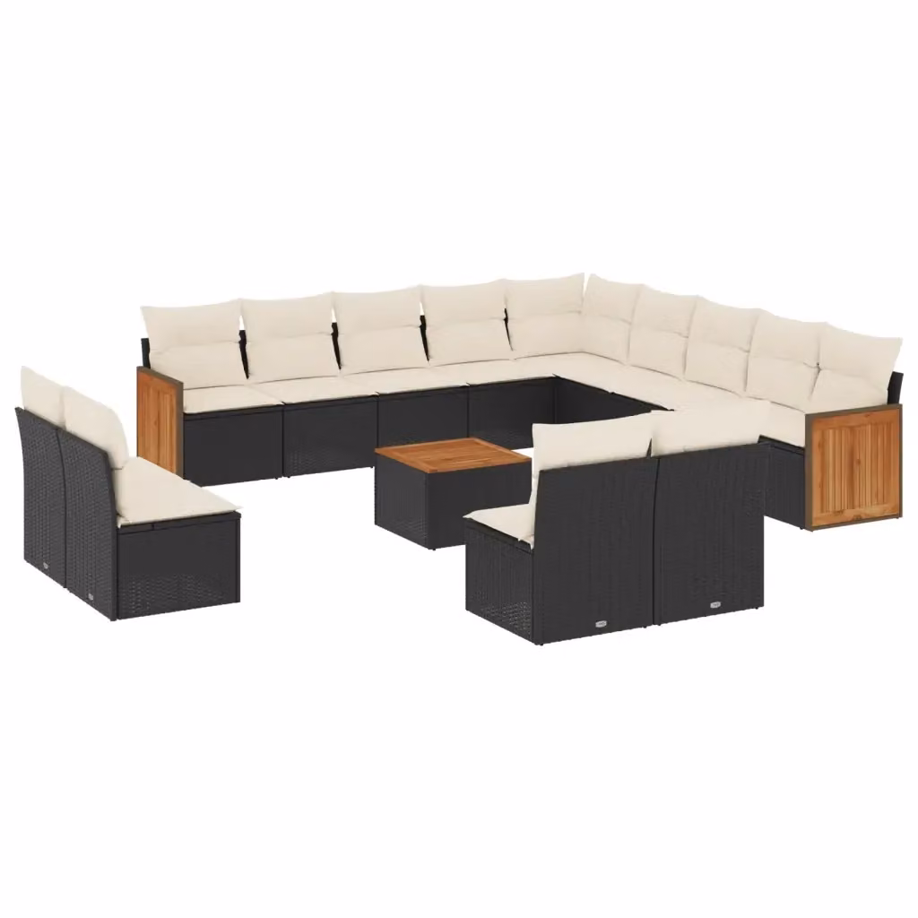 vidaXL Set Divani da Giardino 14pz a Forma a U in Polyrattan Nero con Cuscini Imbottiti e Tavolino da Caffè – 2