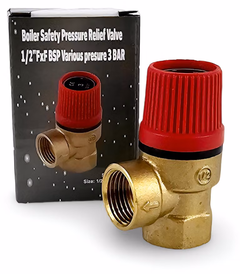 Valvola di sicurezza per tubazioni, raccordo 1/2" FxF BSP, pressione di taratura 3 bar, in ottone
