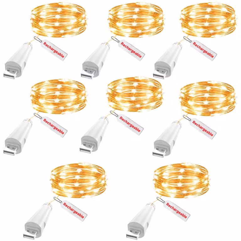 Luci decorative a LED, lunghezza 2 metri, 20 LED, ricaricabili tramite USB, luce bianco caldo, grado di protezione IP65