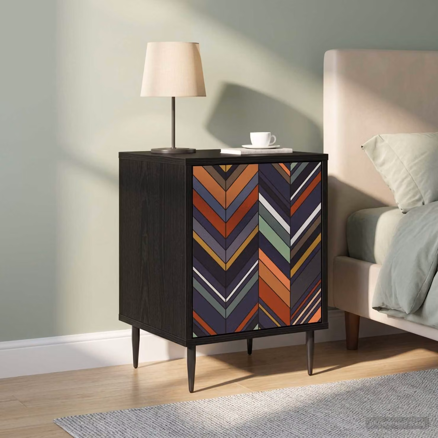 Set di 2 Armadi da Notte vidaXL OMMEN Moderno Rovere e Nero L/P/H: 36 x 33 x 51 cm