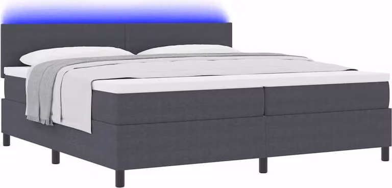 Letto a Sorgente LED Grigio Scuro e Bianco 200 x 200 cm
