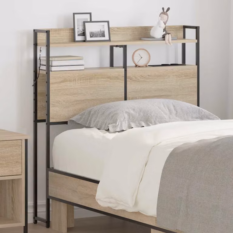 Testata del letto con contenitore e illuminazione integrata vidaXL in rovere sonoma e legno ingegnerizzato marrone