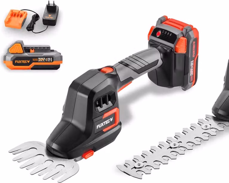 Set Tagliasiepi / forbici a Batteria FUXTEC 20V FX-E1HHS20SET, Leggero e Silenzioso, Lama 20cm, Taglio 10,5cm, con Batteria e Caricatore