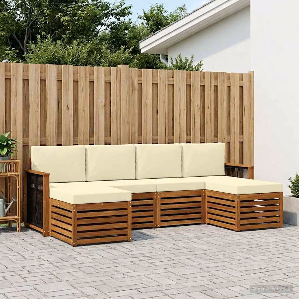 Set di divani da esterno vidaXL a forma di L in legno di acacia marrone con cuscini beige