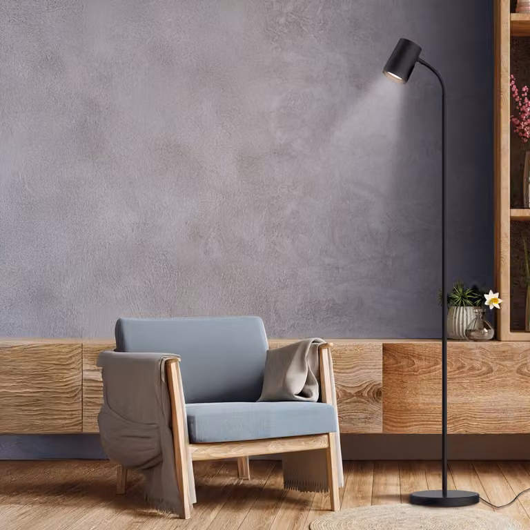 Lampada da terra moderna nera con riflettore, 1xGU10 9W, per soggiorno e camera da letto FELIX Polux