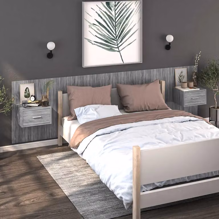 Set di 2 comodini da muro vidaXL in stile moderno, colore grigio Sonoma