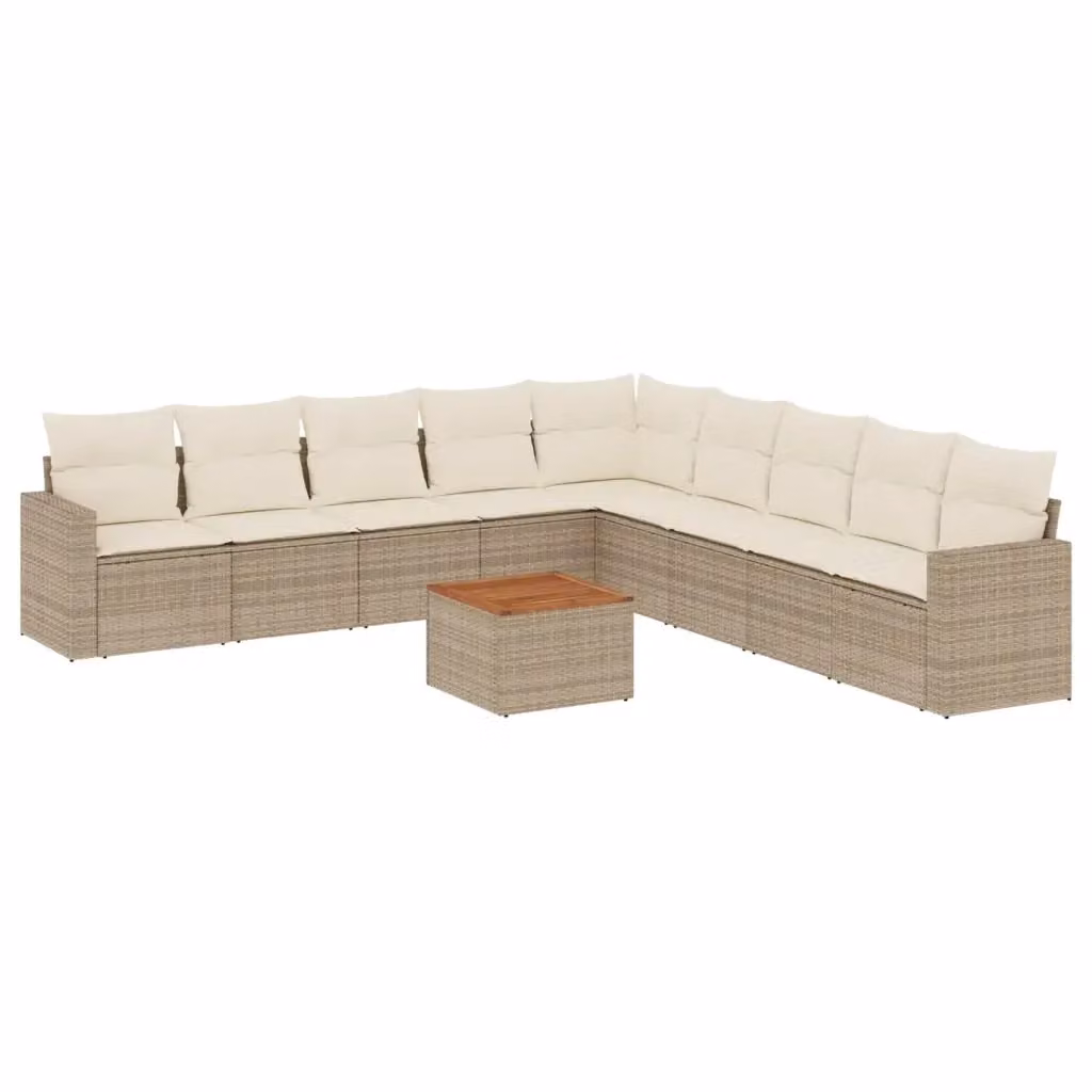 vidaXL Set Divano da Giardino a L da 10 Pezzi con Cuscini Beige e Tavolino da Caffè in Polyrattan e Acciaio – 2
