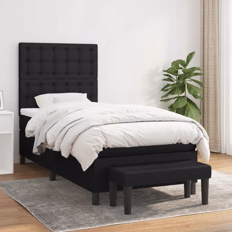 The Living Store Letto a molle con materasso nero 90x200 cm in tessuto