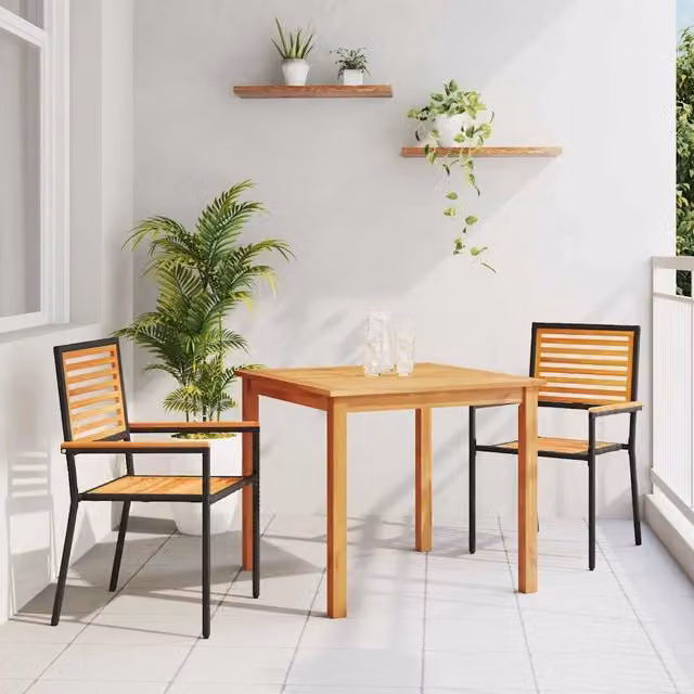 Set da Pranzo per Giardino 3 pz Nero Legno di Acacia Massello 3365511